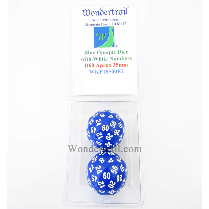 WKP18500E2 Blue Opaque Dice with White Numbers D60 35mm Pack of 2 (ONLINE ORDER ONLY)