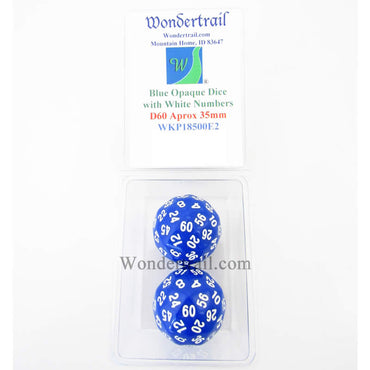 WKP18500E2 Blue Opaque Dice with White Numbers D60 35mm Pack of 2 (ONLINE ORDER ONLY)