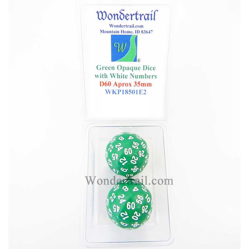 WKP18501E2 Green Opaque Dice with White Numbers D60 35mm Pack of 2 (ONLINE ORDER ONLY)