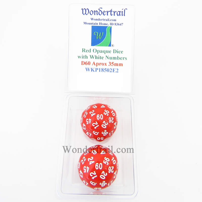 WKP18502E2 Red Opaque Dice with White Numbers D60 35mm Pack of 2 (ONLINE ORDER ONLY)