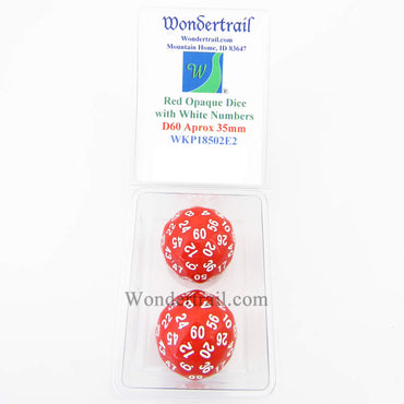 WKP18502E2 Red Opaque Dice with White Numbers D60 35mm Pack of 2 (ONLINE ORDER ONLY)