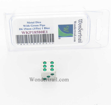 WKP18580E1 Metal Dice with Green Pips D6 15mm (3/5in) Pack of 1 (ONLINE ORDER ONLY)