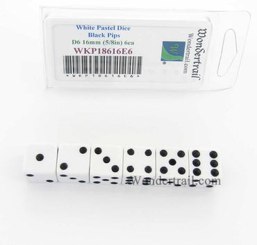 WKP18616E6 White Pastel Dice D6 with Black Pips 16mm (5/8in) Pack of 6 (ONLINE ORDER ONLY)
