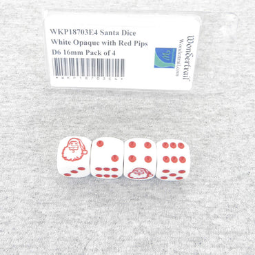 WKP18703E4 Santa Dice White Opaque with Red Pips D6 16mm Pack of 4 (ONLINE ORDER ONLY)