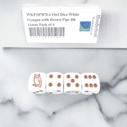 WKP18707E4 Owl Dice White Opaque with Brown Pips D6 16mm Pack of 4 (ONLINE ORDER ONLY)