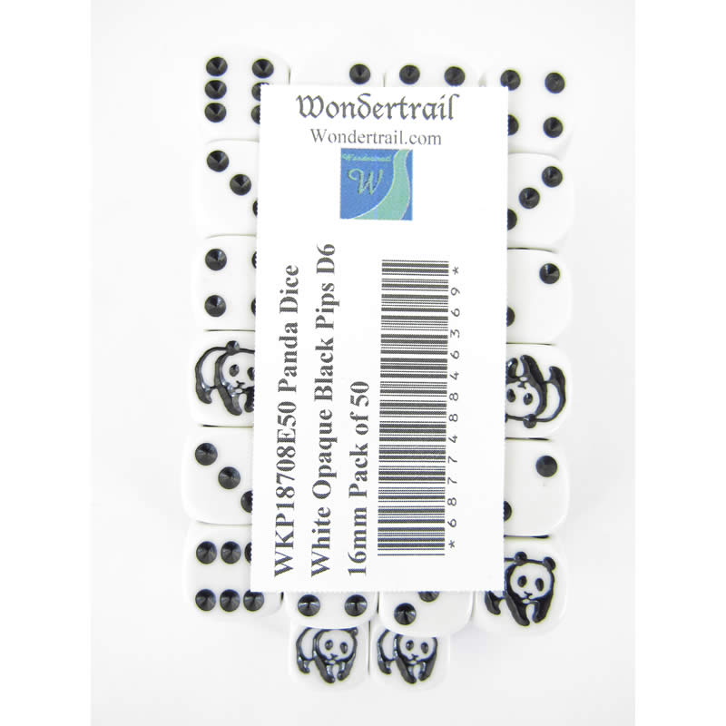 WKP18708E50 Panda Dice White Opaque Black Pips D6 16mm Pack of 50 (ONLINE ORDER ONLY)