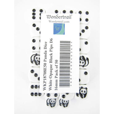 WKP18708E50 Panda Dice White Opaque Black Pips D6 16mm Pack of 50 (ONLINE ORDER ONLY)
