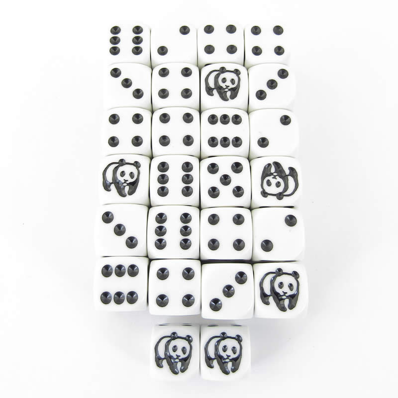 WKP18708E50 Panda Dice White Opaque Black Pips D6 16mm Pack of 50 (ONLINE ORDER ONLY)