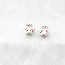 WKP18736E2 Metal Dice D12 Silver With Red Numbers 20mm (25/32in) Pack of 2 (ONLINE ORDER ONLY)
