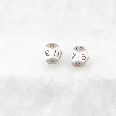 WKP18736E2 Metal Dice D12 Silver With Red Numbers 20mm (25/32in) Pack of 2 (ONLINE ORDER ONLY)