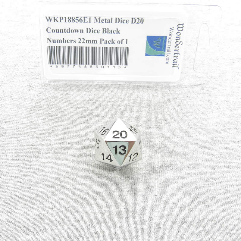 WKP18856E1 Metal Die D20 Countdown Dice with Black Numbers 22mm (ONLINE ORDER ONLY)