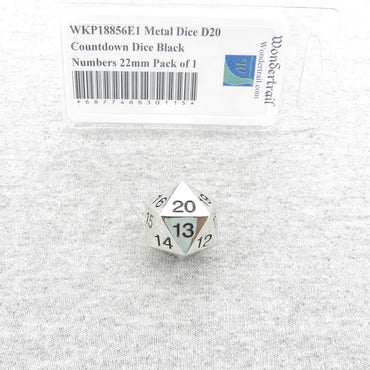 WKP18856E1 Metal Die D20 Countdown Dice with Black Numbers 22mm (ONLINE ORDER ONLY)