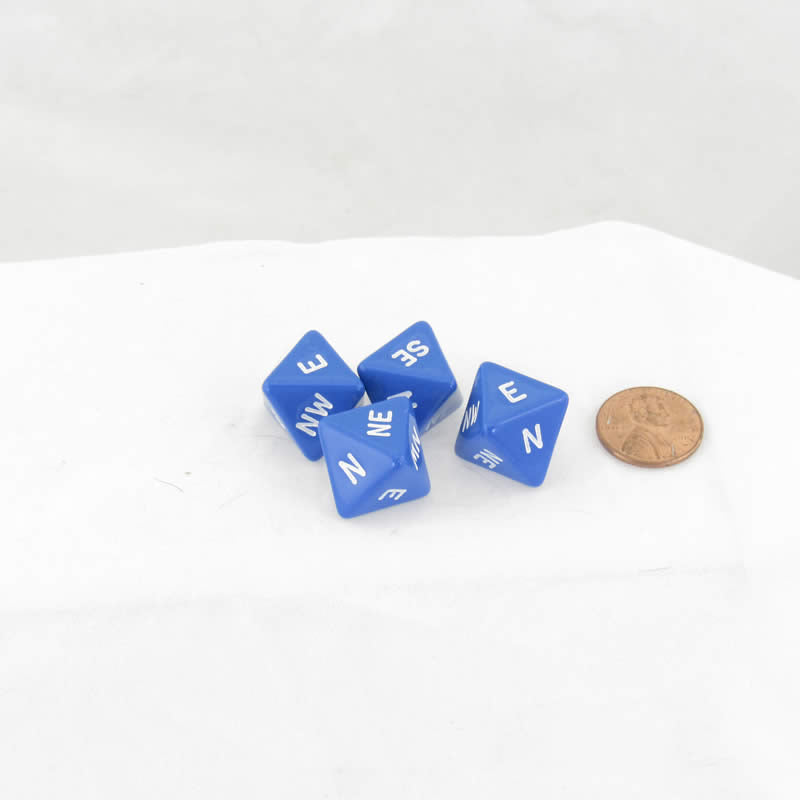WKP18965E4 Blue Compass Dice with White Markings D8 16mm (5/8in) Pack of 4 (ONLINE ORDER ONLY)