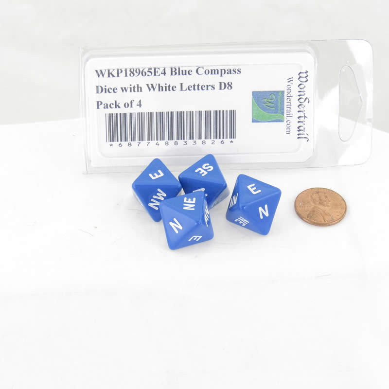 WKP18965E4 Blue Compass Dice with White Markings D8 16mm (5/8in) Pack of 4 (ONLINE ORDER ONLY)