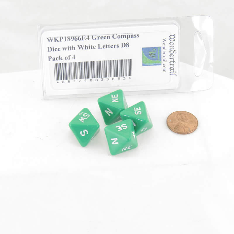 WKP18966E4 Green Compass Dice with White Markings D8 16mm (5/8in) Pack of 4 (ONLINE ORDER ONLY)