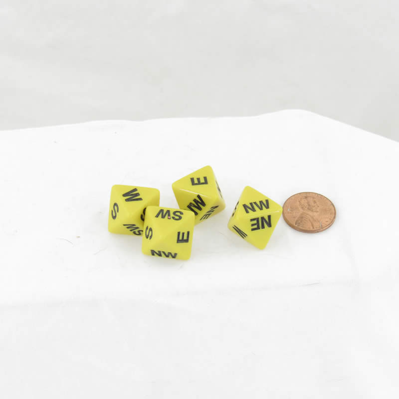 WKP18968E4 Yellow Compass Dice with Black Markings D8 16mm (5/8in) Pack of 4 (ONLINE ORDER ONLY)
