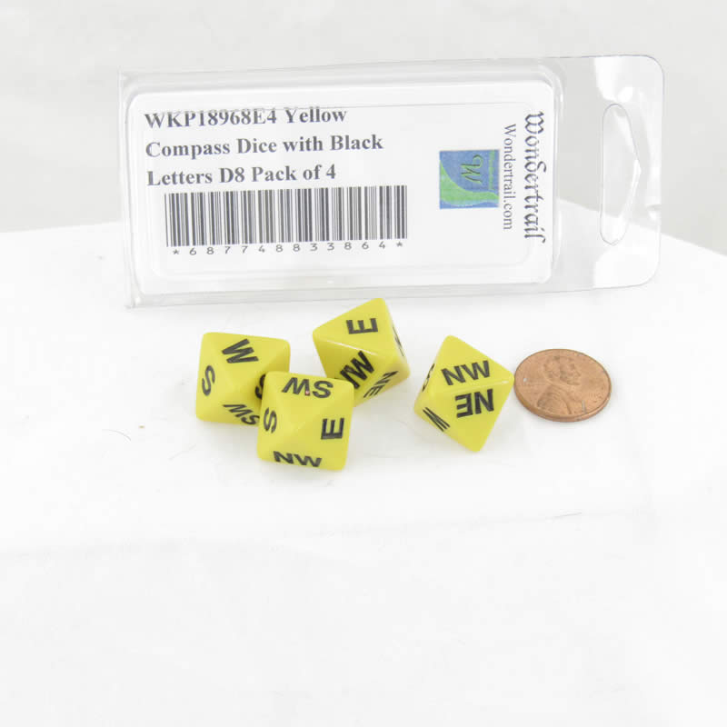 WKP18968E4 Yellow Compass Dice with Black Markings D8 16mm (5/8in) Pack of 4 (ONLINE ORDER ONLY)