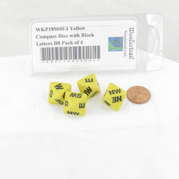 WKP18968E4 Yellow Compass Dice with Black Markings D8 16mm (5/8in) Pack of 4 (ONLINE ORDER ONLY)