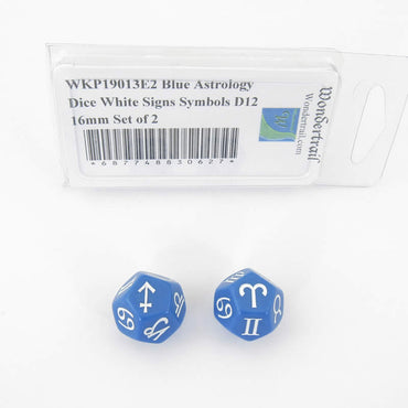 WKP19013E2 Blue Astrology Dice White Signs Symbols D12 16mm Set of 2 (ONLINE ORDER ONLY)