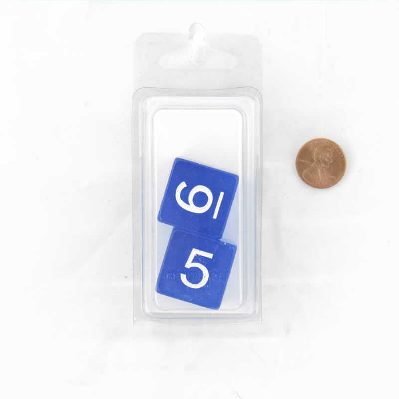 WKP19049E2 Blue Jumbo Transparent Dice White Numbers D6 25mm (1 inch) Set of 2 (ONLINE ORDER ONLY)