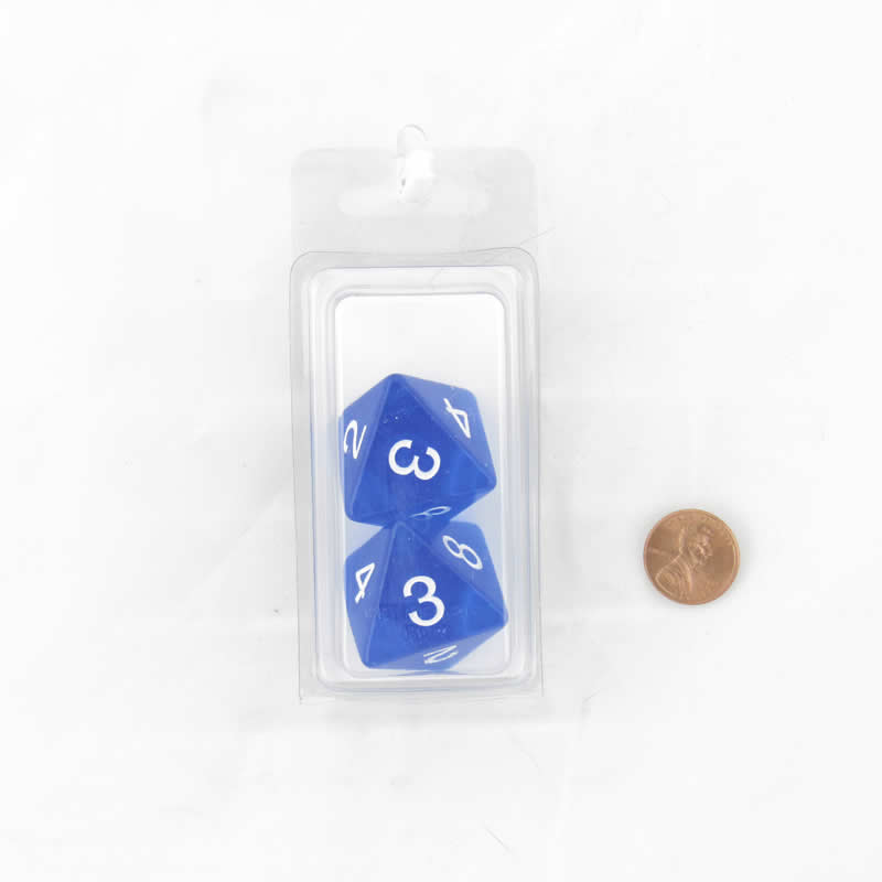 WKP19050E2 Blue Jumbo Transparent Dice White Numbers D8 25mm (1 inch) Set of 2 (ONLINE ORDER ONLY)