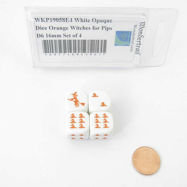 WKP19058E4 White Opaque Dice Orange Witch Hats for Pips D6 16mm Set of 4 (ONLINE ORDER ONLY)