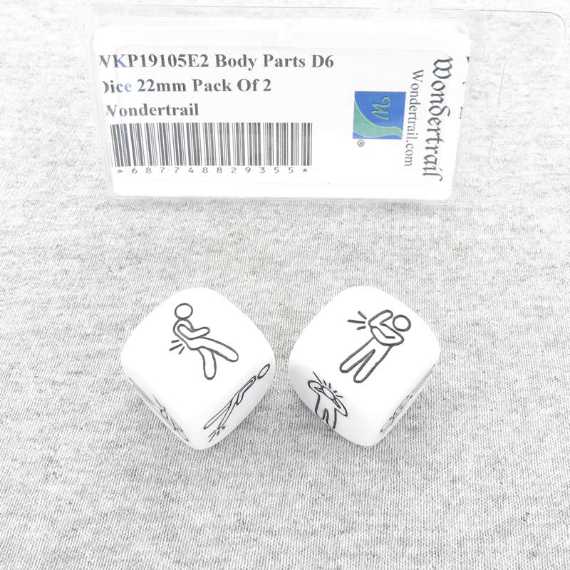 WKP19105E2 Body Parts Dice White Opaque Black Symbols D6 22mm (7/8in) Set of 2 (ONLINE ORDER ONLY)