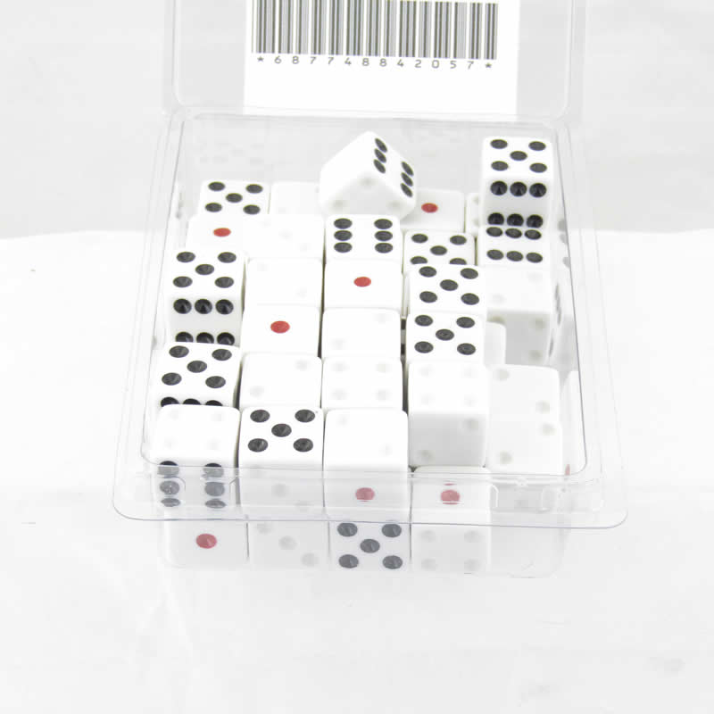 WKP19503E50 Penumbra Die White Dice Red Black and White Pips D6 16mm Set of 50 (ONLINE ORDER ONLY)