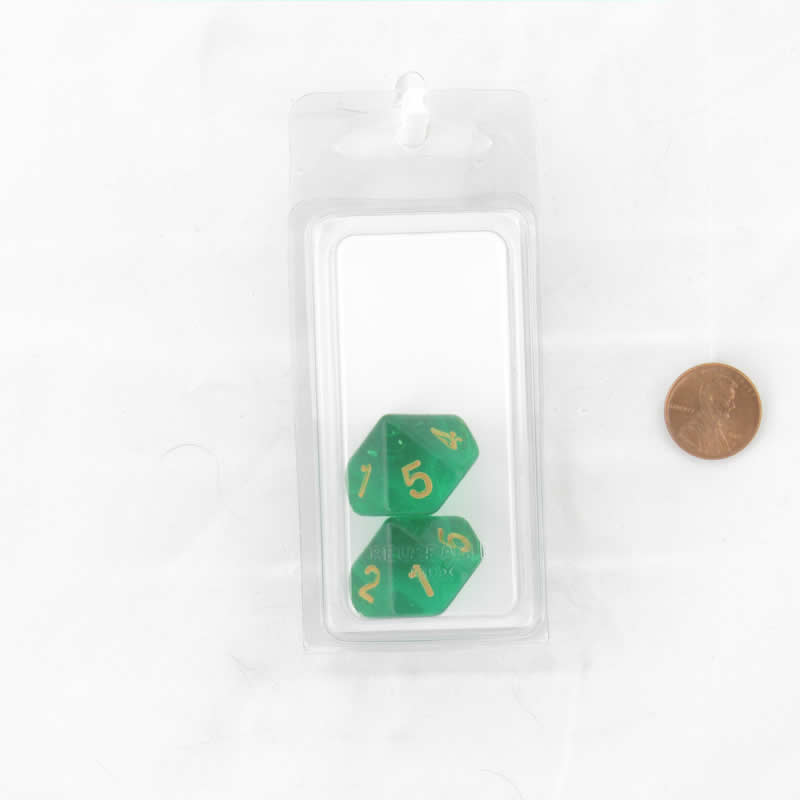 WKP19582E2 Emerald Countdown Dice Gold Colored Numbers D10 20mm Set of 2 (ONLINE ORDER ONLY)