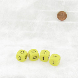 WKP19689E4 Binary Yellow Opaque Dice Black Numbers 0-1 3 Times D6 16mm Pack of 4 Dice (ONLINE ORDER ONLY)