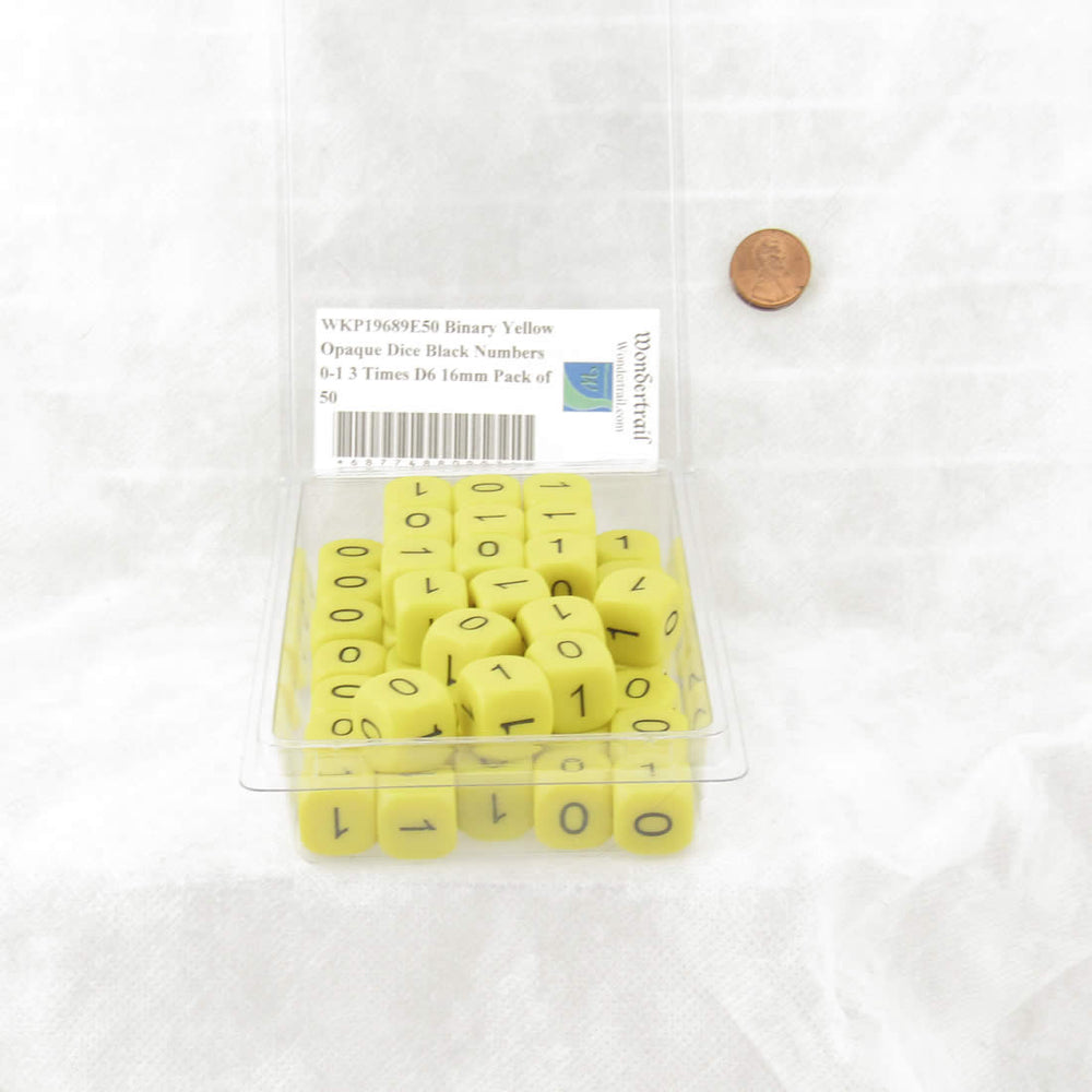 WKP19689E50 Binary Yellow Opaque Dice Black Numbers 0-1 3 Times D6 16mm Pack of 50 (ONLINE ORDER ONLY)