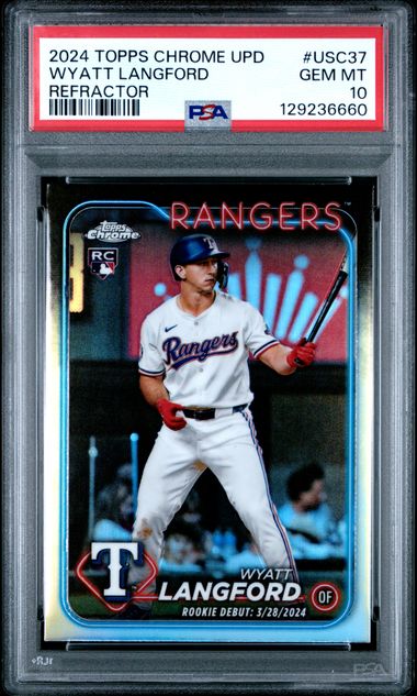 Graded 2024 Topps Update Wyatt Langford #USC37 Refractor Rookie RC Baseball Card PSA 10 Gem Mint (ONLINE ORDER ONLY)