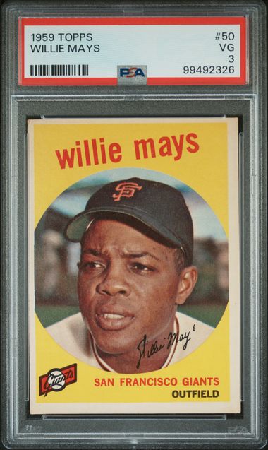 Graded 1959 Topps Willie Mays #50 Baseball Card PSA 3 Very Good (ONLINE ORDER ONLY)
