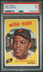 Graded 1959 Topps Willie Mays #50 Baseball Card PSA 3 Very Good (ONLINE ORDER ONLY)