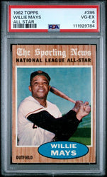 Graded 1962 Topps All Star Willie Mays #395 Baseball Card PSA 4 VG-EX (ONLINE ORDER ONLY)
