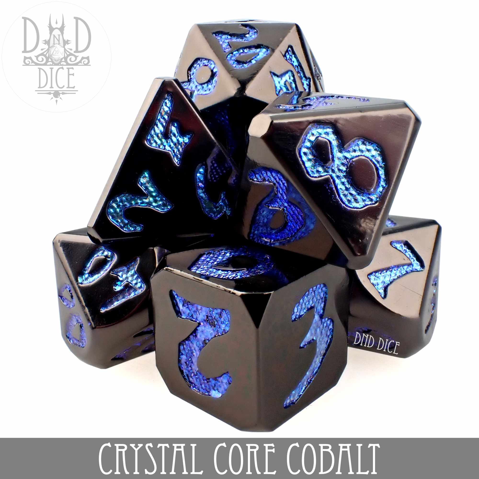 Crystal Core Cobalt Metal Dice Set (Online Order Only)