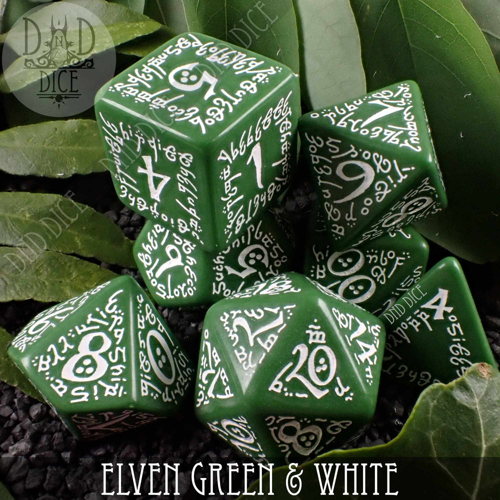 Elven Green & White Dice Set (Online Order Only)