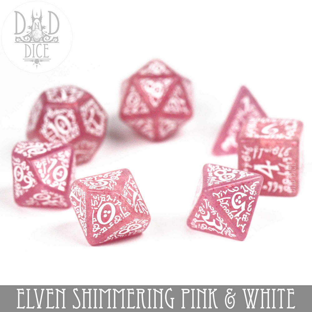 Elven Shimmering Pink & White Dice Set (Online Order Only)