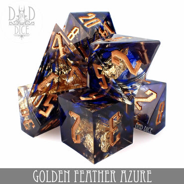 Golden Feather Azure Handmade Dice Set (Online Order Only)