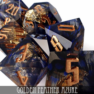 Golden Feather Azure Handmade Dice Set (Online Order Only)
