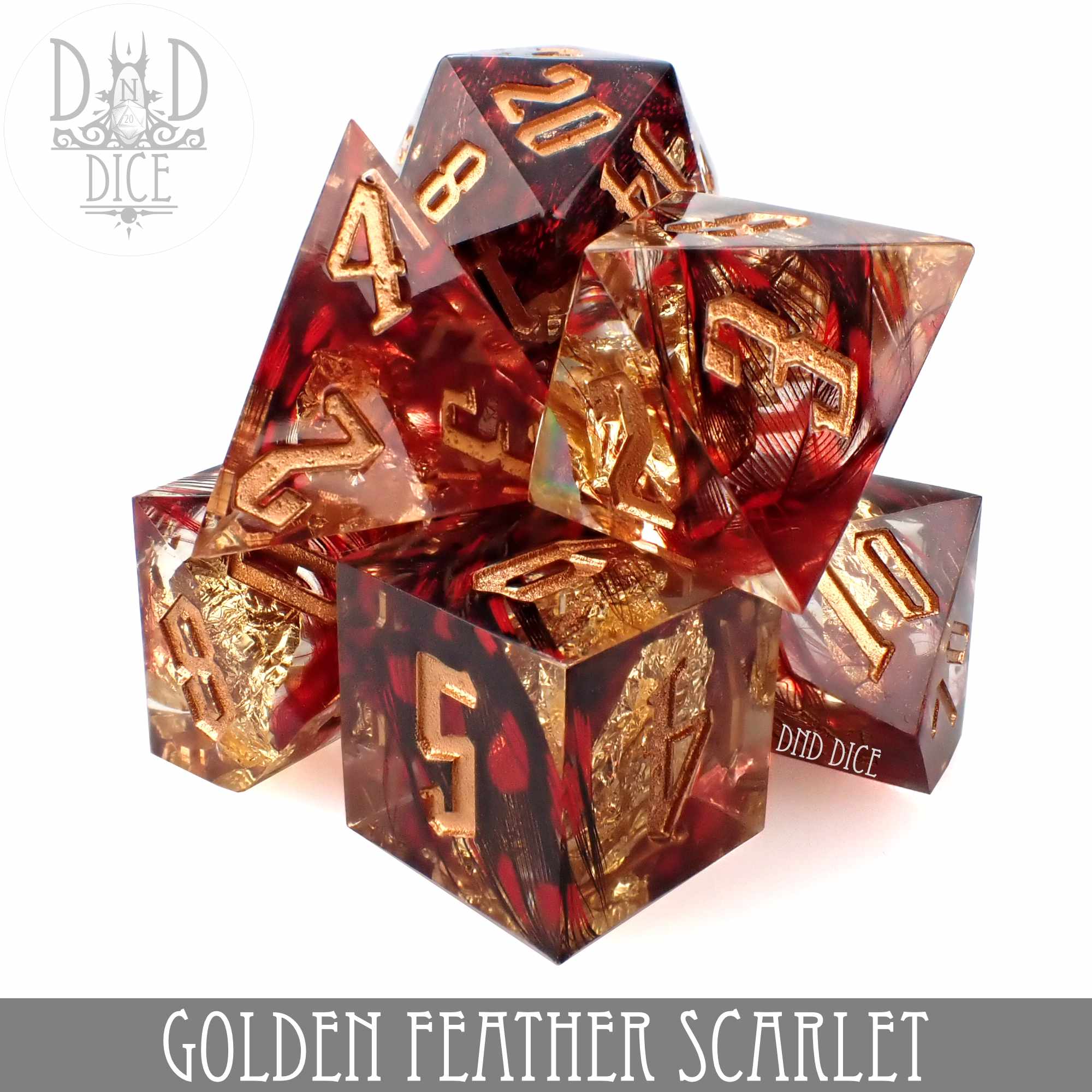 Golden Feather Scarlet Handmade Dice Set (Online Order Only)