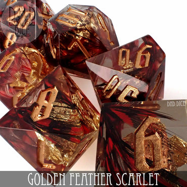 Golden Feather Scarlet Handmade Dice Set (Online Order Only)