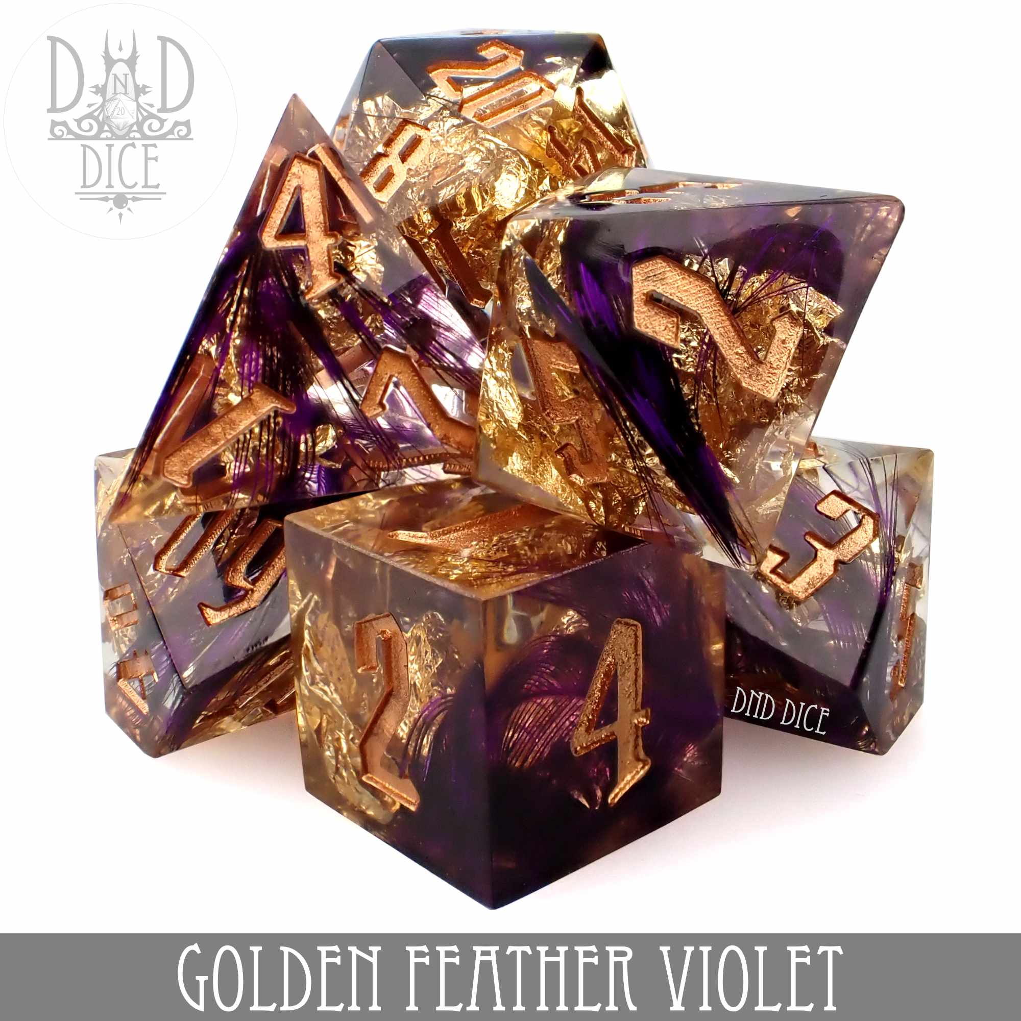 Golden Feather Violet Handmade Dice Set (Online Order Only)
