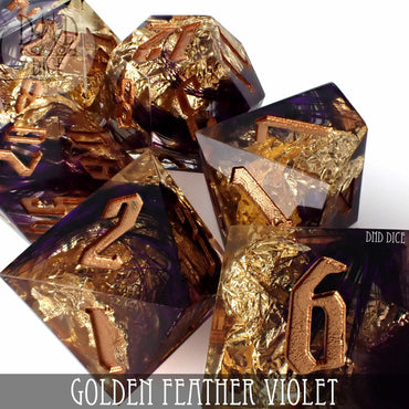 Golden Feather Violet Handmade Dice Set (Online Order Only)