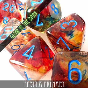 Nebula Primary 7 or 11 Dice Set (Glow) (Online Order Only)