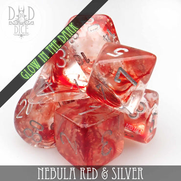 Nebula Red & Silver Dice Set (Glow) (Online Order Only)