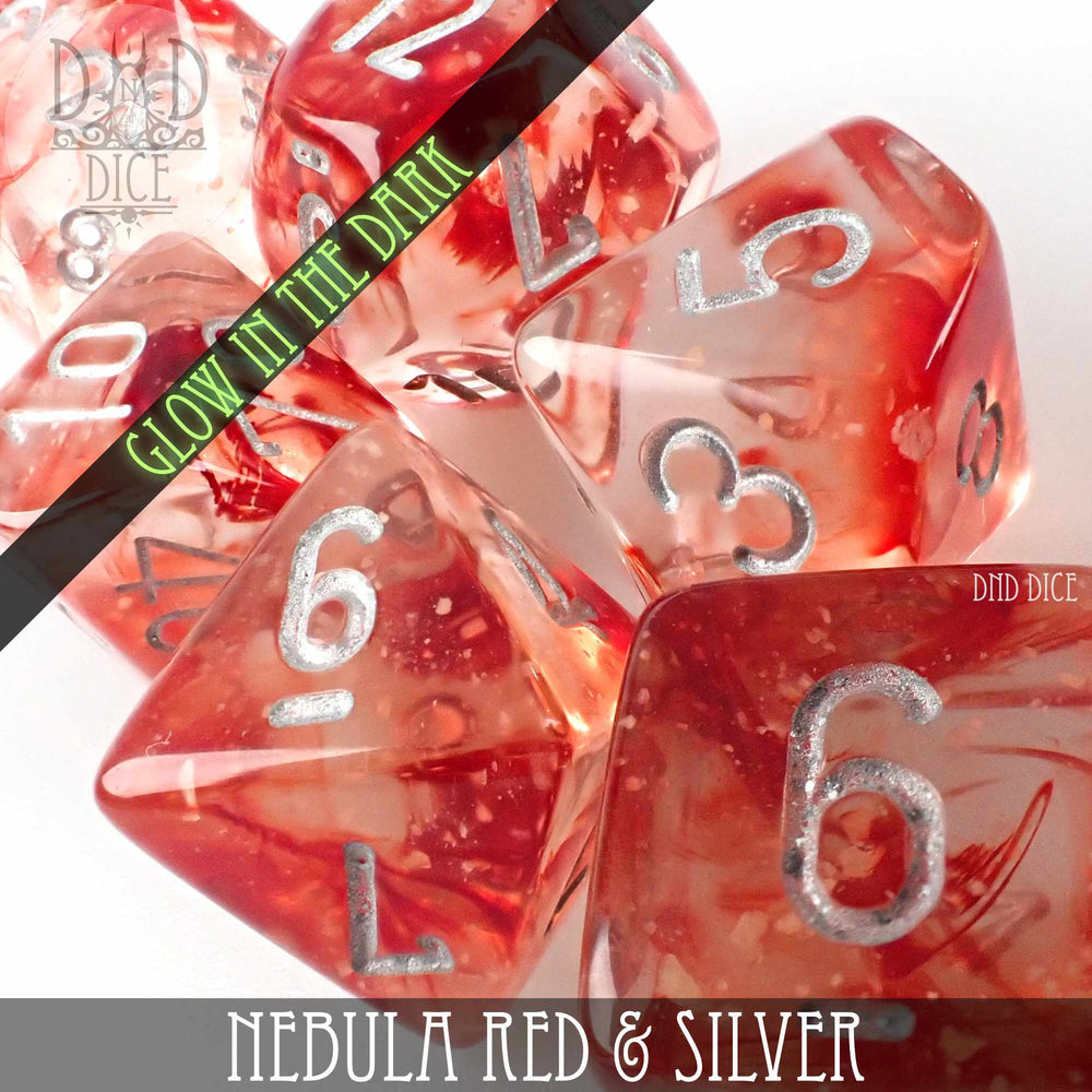 Nebula Red & Silver Dice Set (Glow) (Online Order Only)