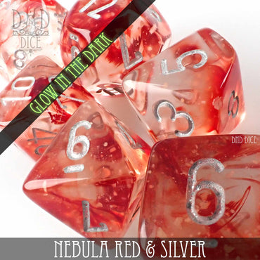 Nebula Red & Silver Dice Set (Glow) (Online Order Only)
