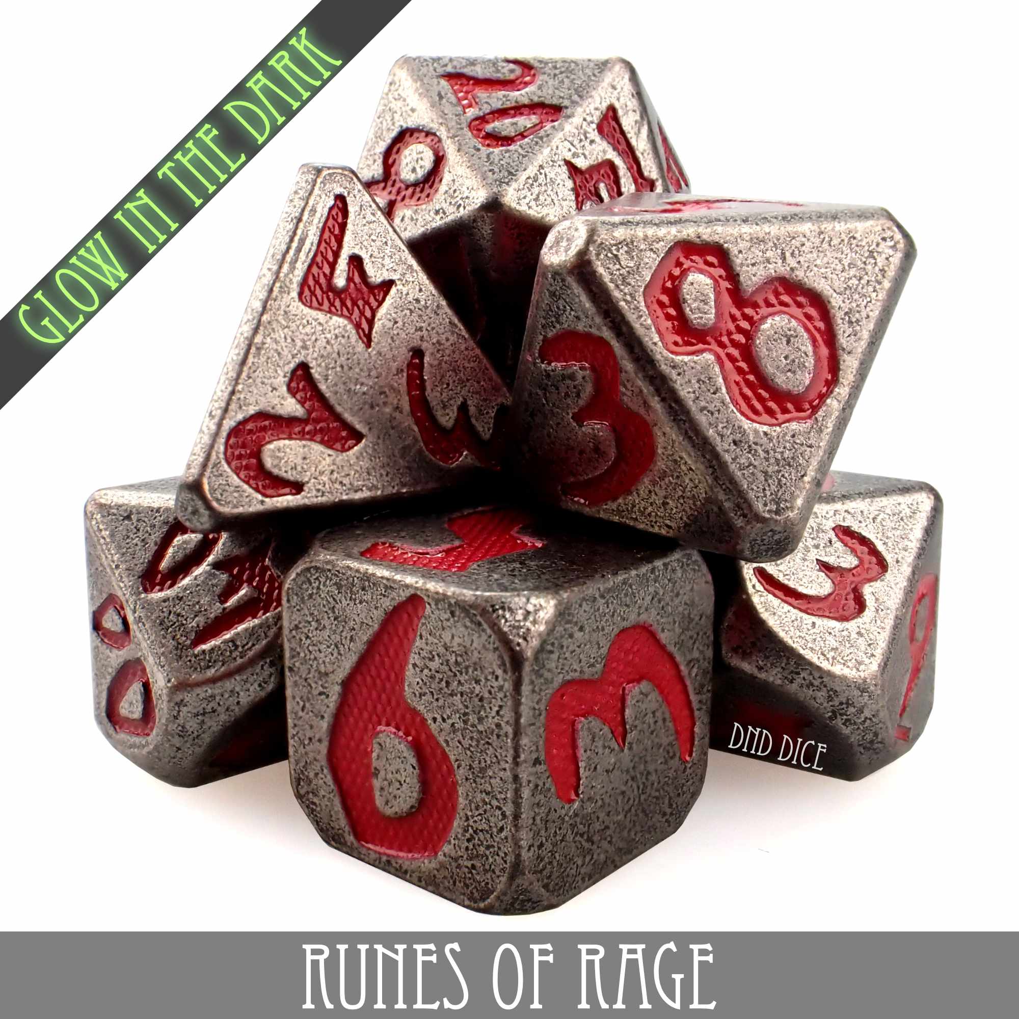 Runes of Rage Glow in the Dark Metal Dice Set (Online Order Only)