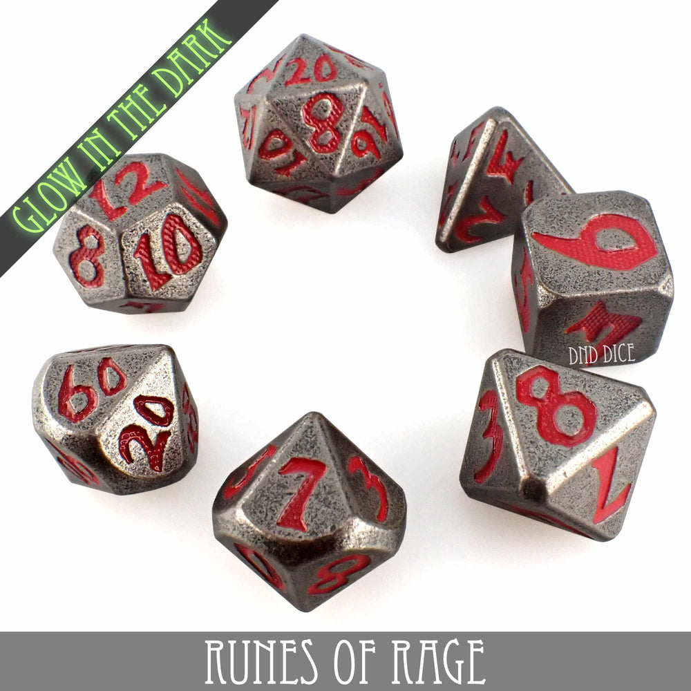 Runes of Rage Glow in the Dark Metal Dice Set (Online Order Only)